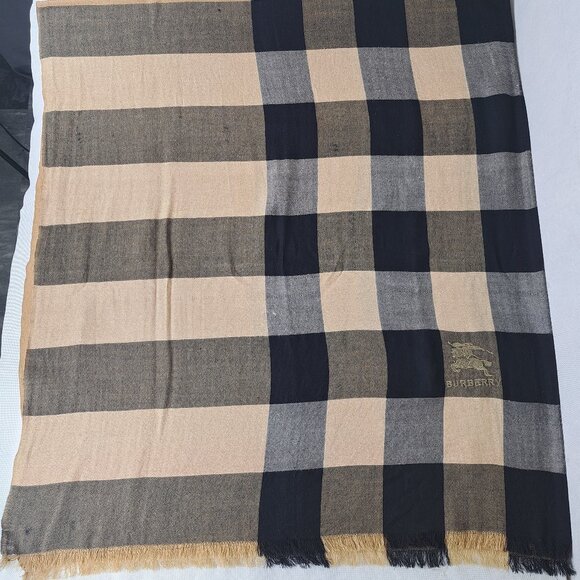 BURBERRY Giant Check Pashmina Knit Cashmere Multifunctional Beige SHAWL - Picture 1 of 8
